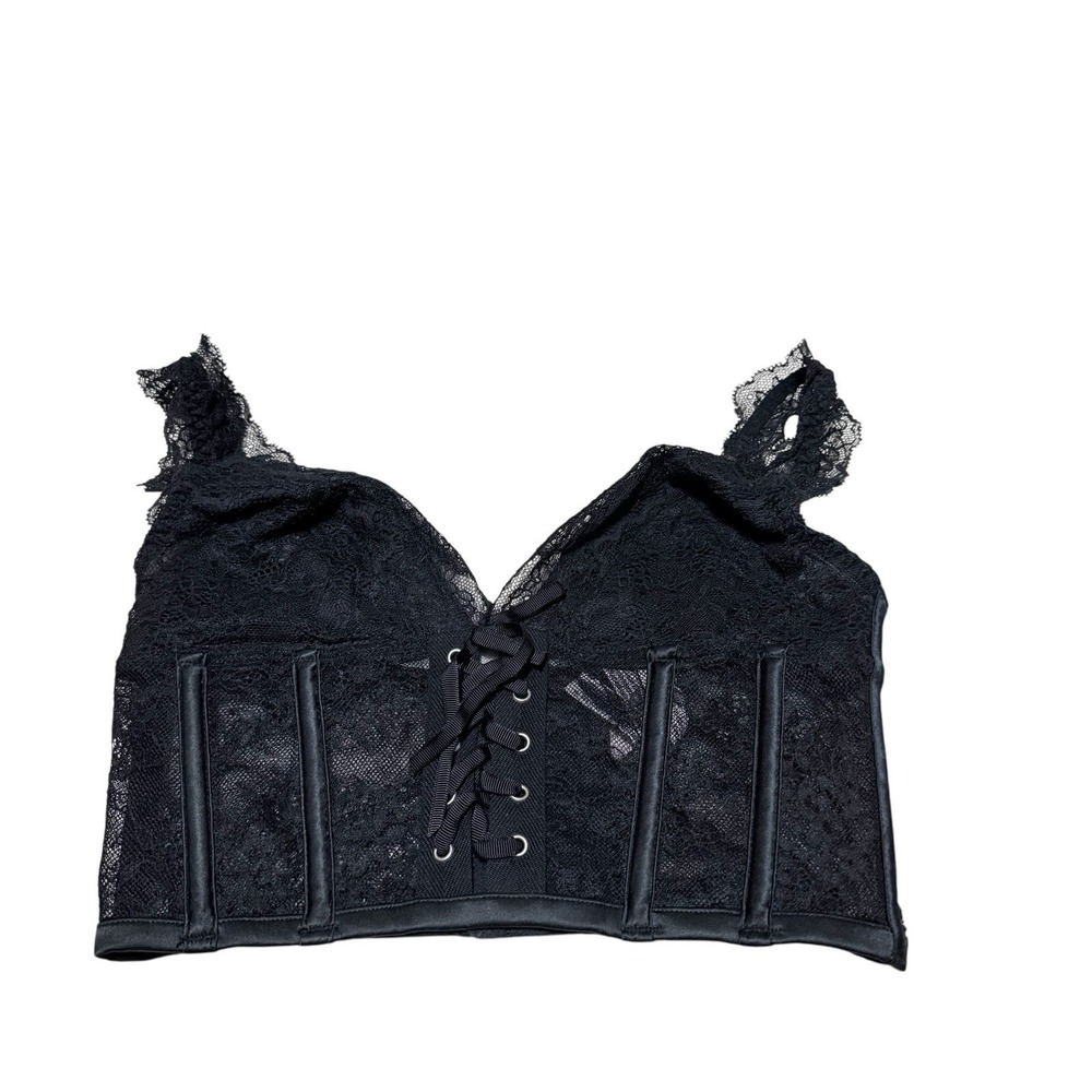 NWOT Victorias Secret XS Black long line lace up corset bra top Gothic Club Wear